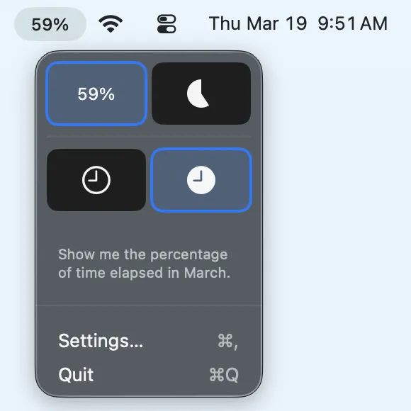 MonthBar percentage elapsed time with menu open