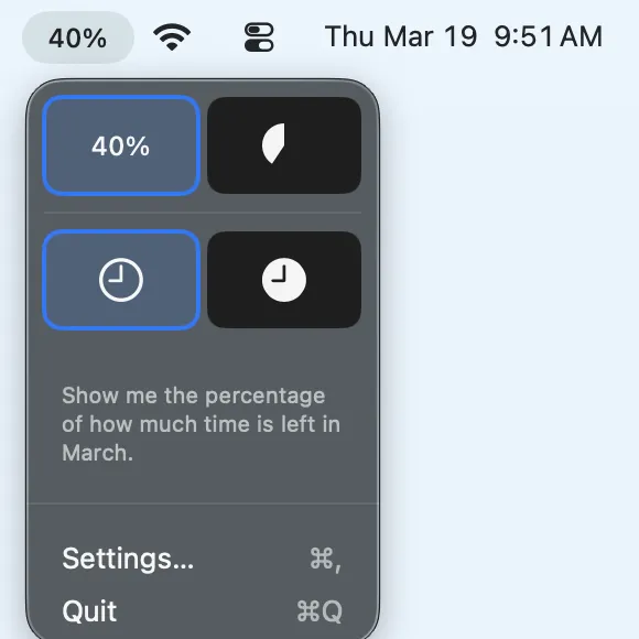 MonthBar percentage remaining time with menu open