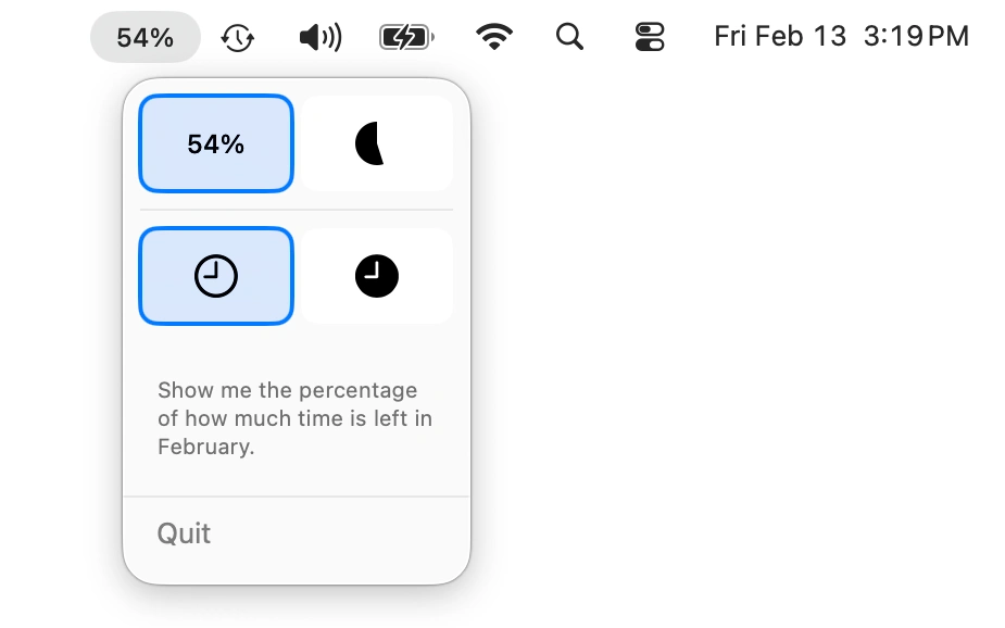 MonthBar with percentage showing remaining time