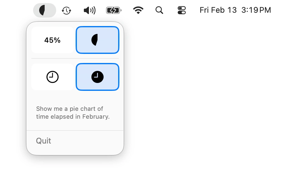 MonthBar with pie chart showing elapsed time