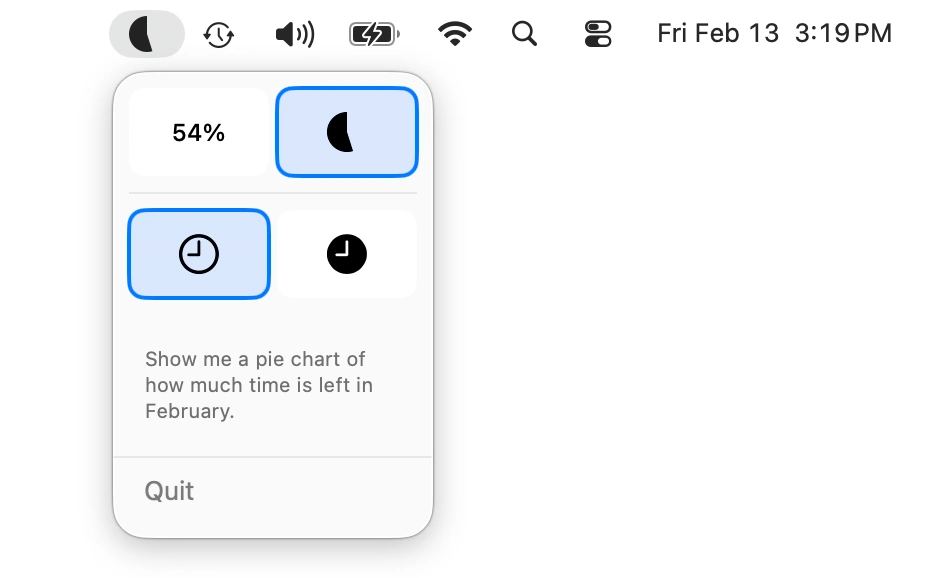 MonthBar with pie chart showing remaining time
